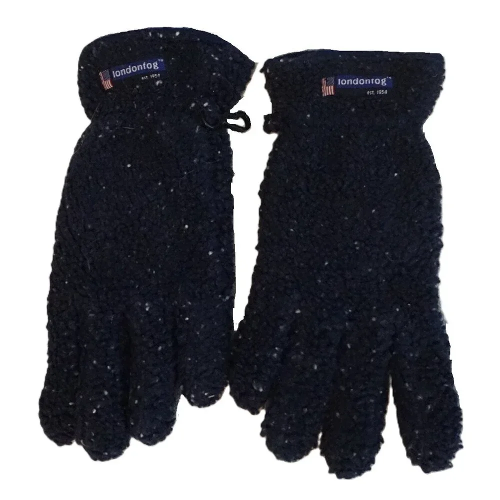 London Fog Navy Speckled Sherpa Gloves Fleece Lined Boys Large (12-15)